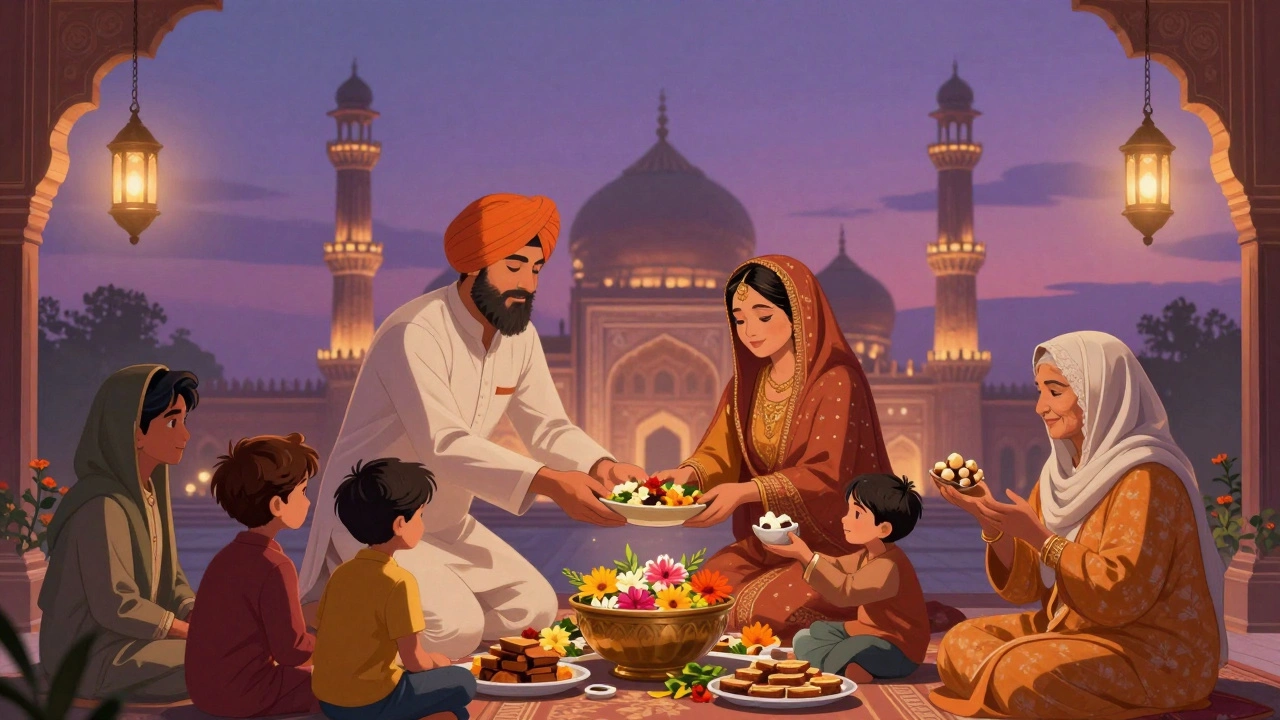People of different faiths sharing food and prayer at Nizamuddin Dargah during Eid.