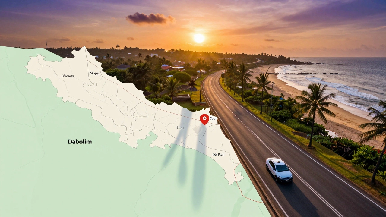 Taxi driving on highway between North and South Goa