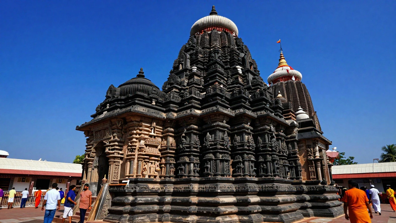 Black stone Jagannath Temple in Puri with devotees