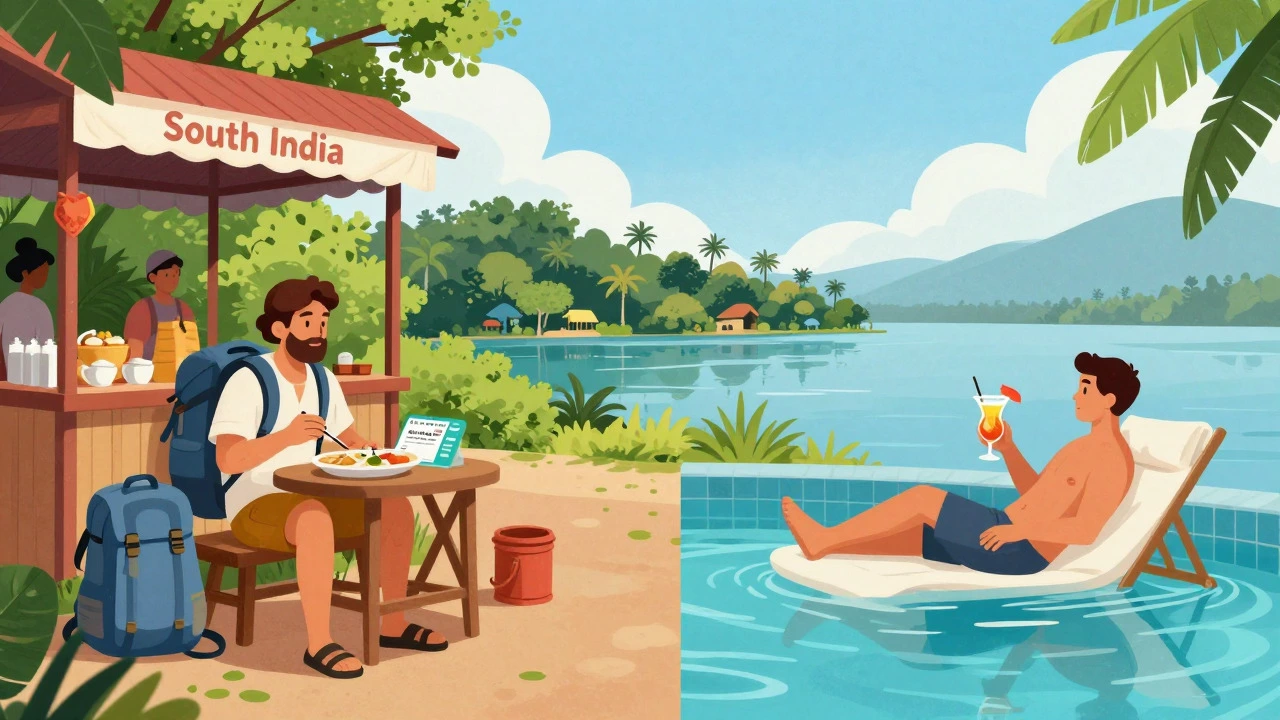 Comparison of budget backpacking vs luxury travel in South India