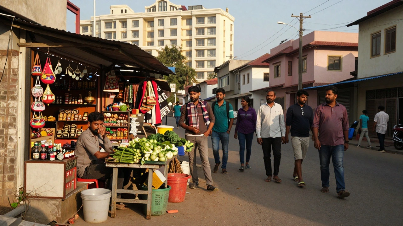 Local vendor overshadowed by souvenir shops in gentrified tourist area
