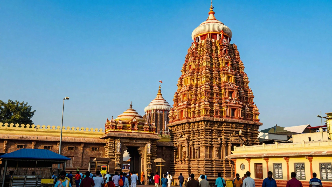 Jagannath Temple in Puri with crowds of devotees