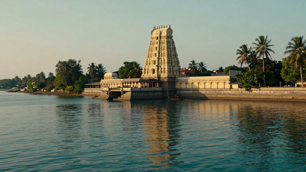 Rameswaram temple complex overlooking the sea