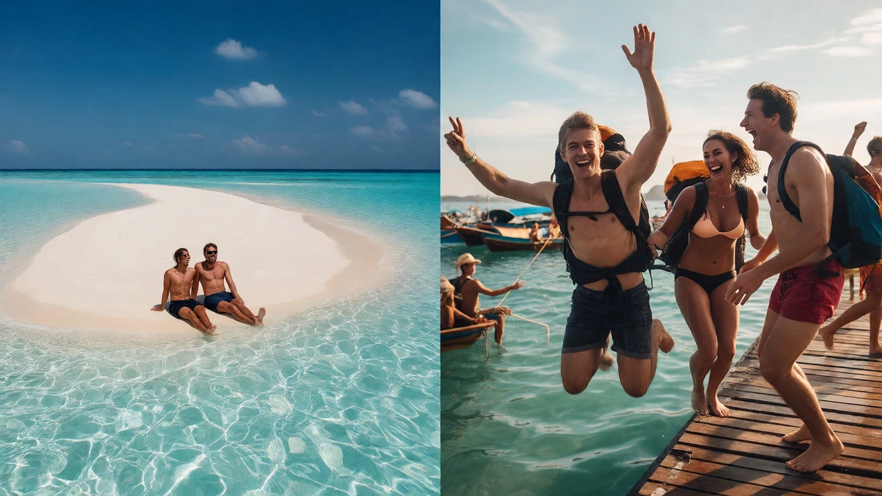 Private Maldives sandbank vs social Thai beach scene
